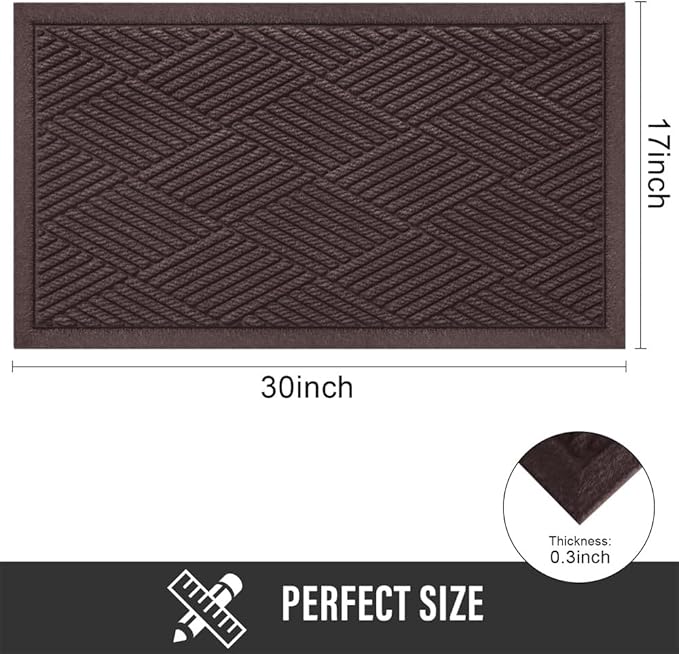 HIYARD Sturdy Front Door Mat, Absorbent Muddy Dirt Resist Welcome Door Mats Outdoor Indoor, Stain and Fade Resistant, Non-Slip Rubber Backing Low Profile Doormat for Entryway, 30×17, Coffee