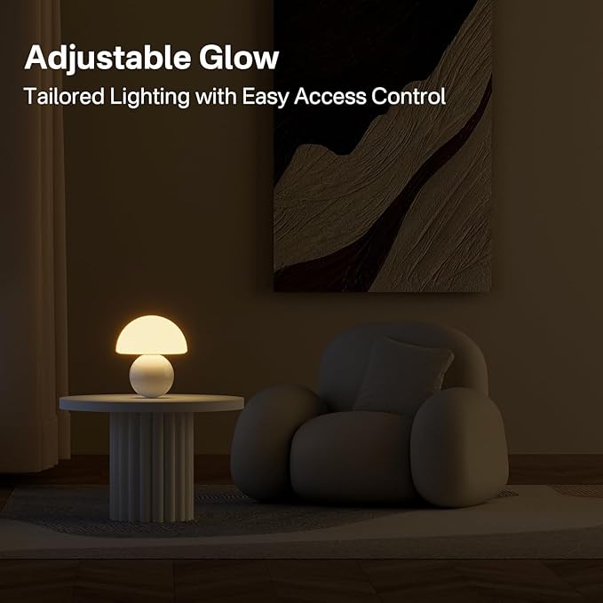 Mushroom Lamp Table Lamp for Bedroom,Desk Bedside Small Lamps for Living Room Night Stands,Mushroom Decor Cute Mini Modern Mid Century Lamps,Unique Aesthetic Home Living Room Decor(White)