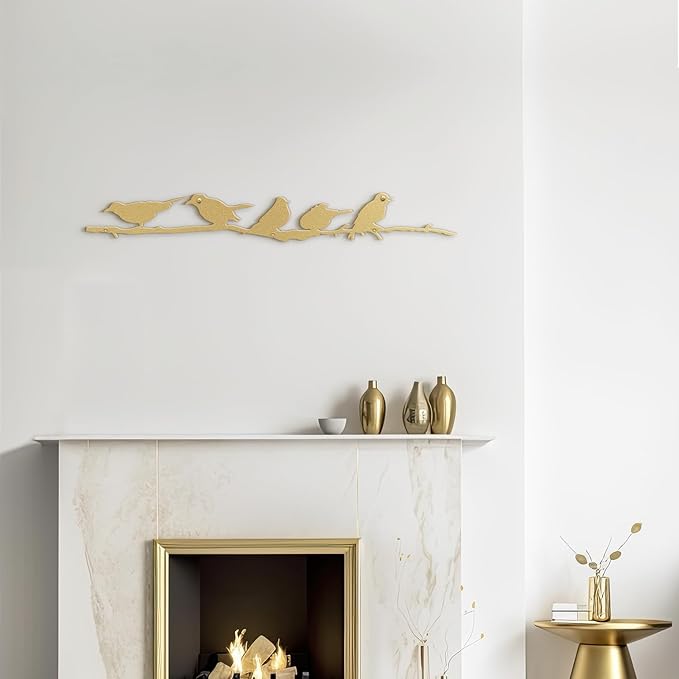 SIGNLEADER Metal Wall Art Decor Birds Standing on Branches Minimalist Modern Abstract Wall Sculpture Hangings Home Decoration for Living Room, Bedroom, Bathroom, Kitchen, Outdoor - 18" Gold