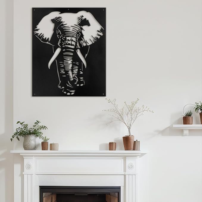 SIGNLEADER Metal Wall Art Decor Elephant Minimalist Modern Abstract Wall Sculpture Hangings Home Decoration for Living Room, Bedroom, Bathroom, Kitchen, Outdoor - 18" Black