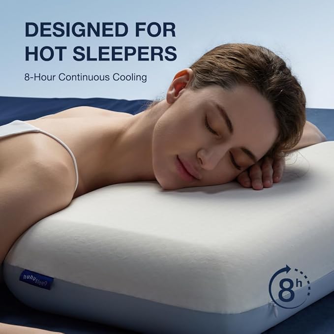 Huhu Sleep Cooling Pillow 5 inchs for Back andd Side Sleeper, Advanced Memory Foam Pillows with Cooler Case but no Firm Layer, 16x24x5 inchs