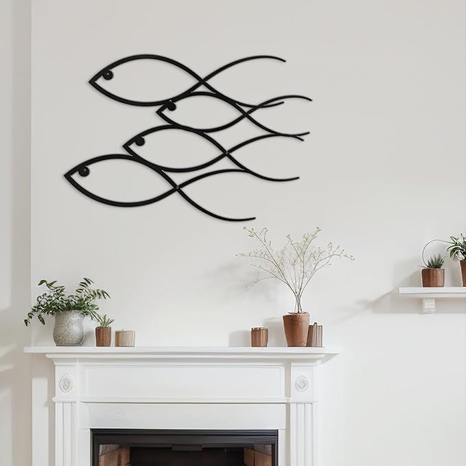 SIGNLEADER Metal Wall Art Decor Fish Minimalist Modern Abstract Wall Sculpture Hangings Home Decoration for Living Room, Bedroom, Bathroom, Kitchen, Outdoor - 18" Black