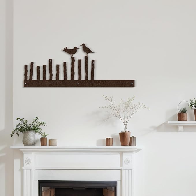 SIGNLEADER Metal Wall Art Decor Birds on a Fence Minimalist Modern Abstract Wall Sculpture Hangings Home Decoration for Living Room, Bedroom, Bathroom, Kitchen, Outdoor - 18" Bronze