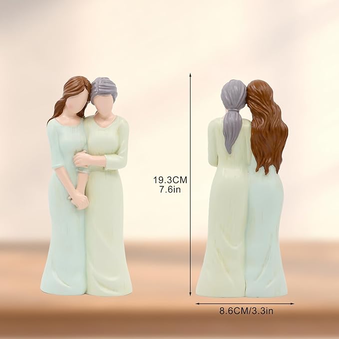 Mother Daughter Figurines,Gifts for Mom from Daughter,7.6" Mother and Daughter Hand Painted Figure