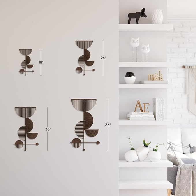 SIGNLEADER Metal Wall Decor Boho Geometric Lines Minimalist Modern Luxury Wall Sculpture Hangings 3D Statue Home Decoration for Living Room, Bedroom, Bathroom, Kitchen, Fireplace, Office - 18" Bronze
