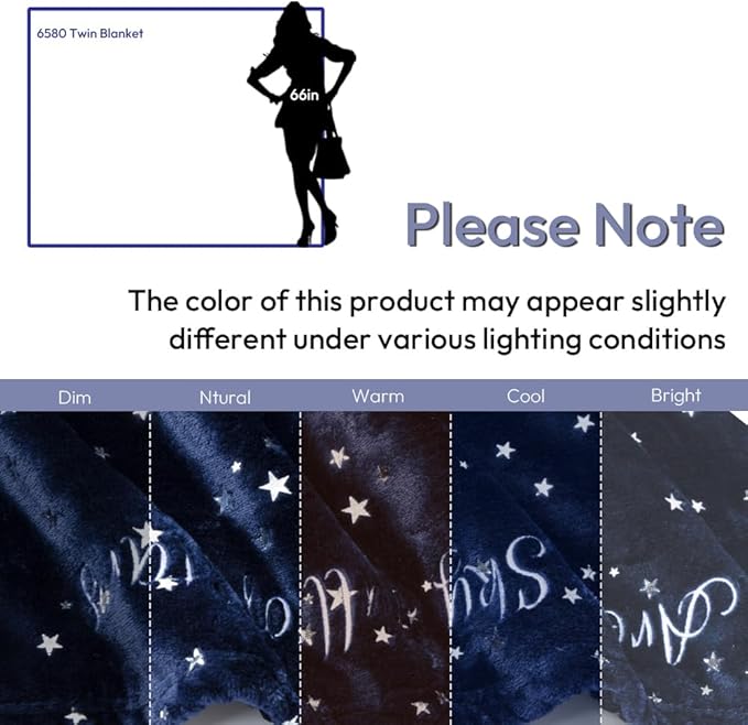 NANPIPER Fleece Blankets,Soft Fuzzy Star Foil Print Throw,Embroidered Letter Gift,Luxury Cozy Microfiber Twin Size,65"x 80" Navy