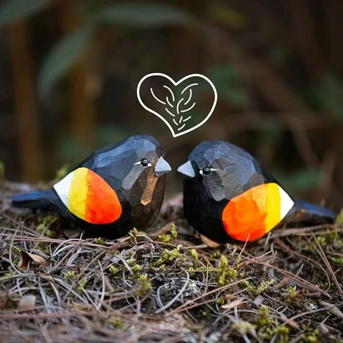 Hand-Carved Red-Winged Blackbird Figurines – Hand-Painted Wooden Bird Sculptures, Decorative Wood Bird Statues for Home & Office Décor, Gifts for Bird Lovers