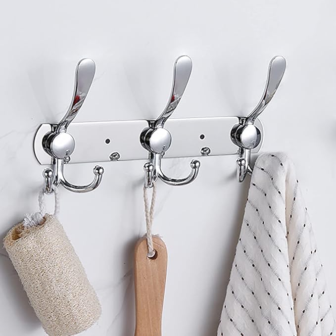 Coat Rack Wall Mounted,3 Tri Stainless Steel Coat Hook for Coat Hat Robes Towel in Mudroom Entryway (Sliver, 2 Pack 3 Hook)