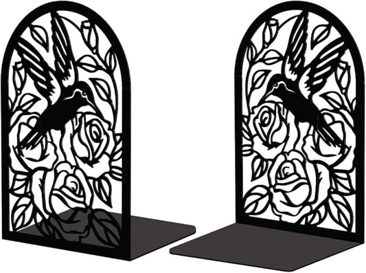 Peacoblue Metal Bookends for Shelves, Heavy Duty Study Beautiful Tall Hummingbird Book Stoppers Bookends Used on Desk, Shelf, Farmhouse for Small, Large Books 5.3"x4.3"x7.9", 1 Pair(Hummingbird)