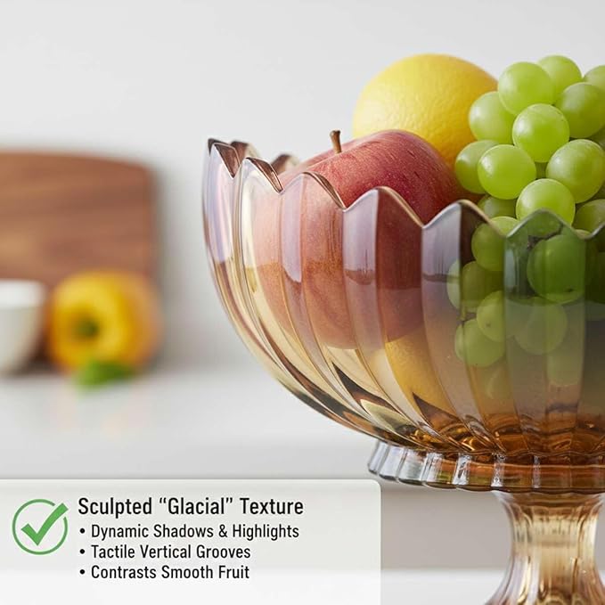 Crystal Glass Oval Pedestal Fruit Bowl, Footed Decorative Bowl for Table Centerpiece, Kitchen Counter Dining Room Tables Decor Centerpiece
