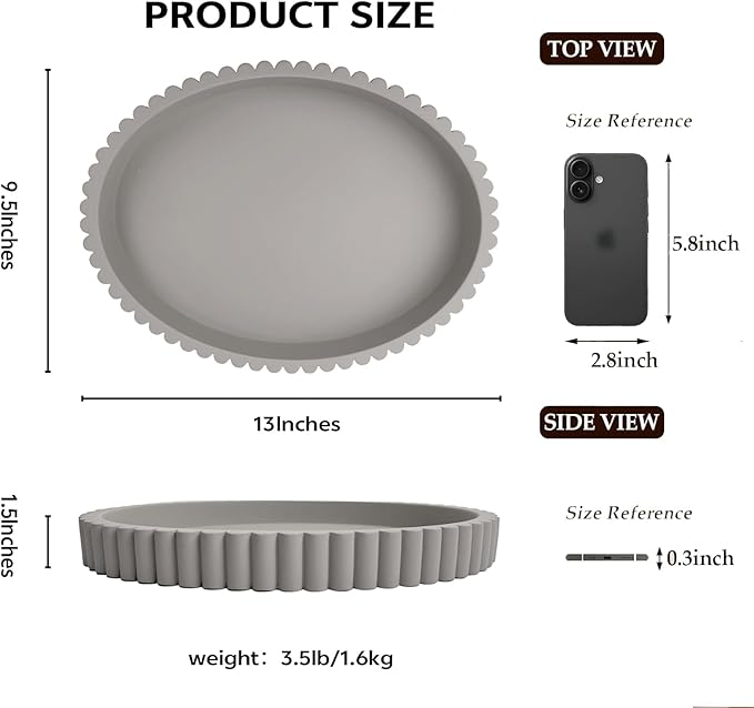 Oval Tray for Coffee Table Décor 13" Concrete Modern Decorative Trays Home Décor Accents -Circle Coffee Table Centerpieces - Island Decor Contemporary Decor Tray (Premium Grey)