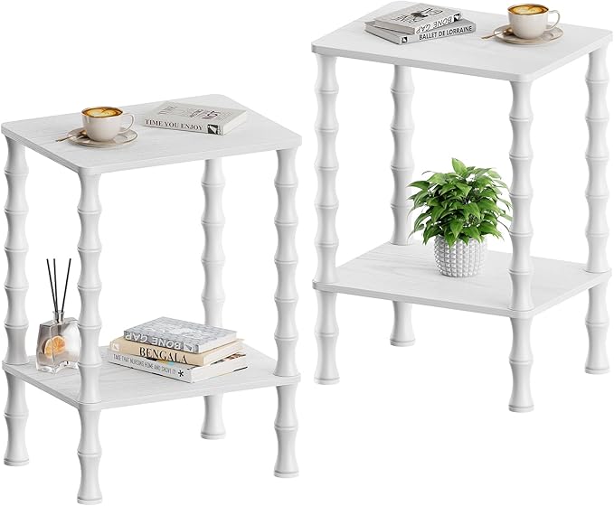 Side Table, 2-Tier End Table with Storage Shelf, Night Stand for Small Spaces, Modern Coffee Tables for Living Room, Bedroom (2, White)