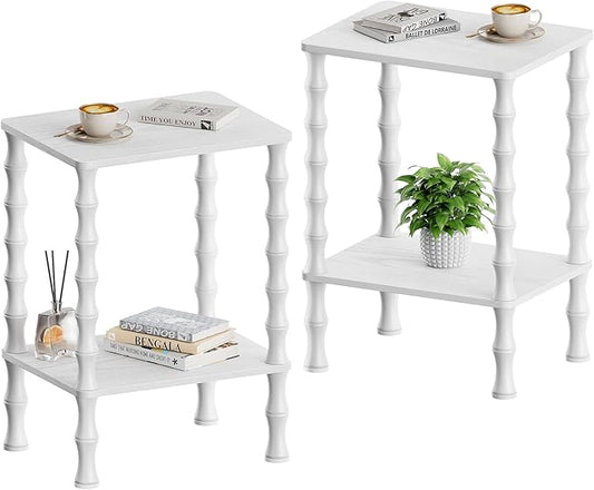 Side Table, 2-Tier End Table with Storage Shelf, Night Stand for Small Spaces, Modern Coffee Tables for Living Room, Bedroom (2, White)