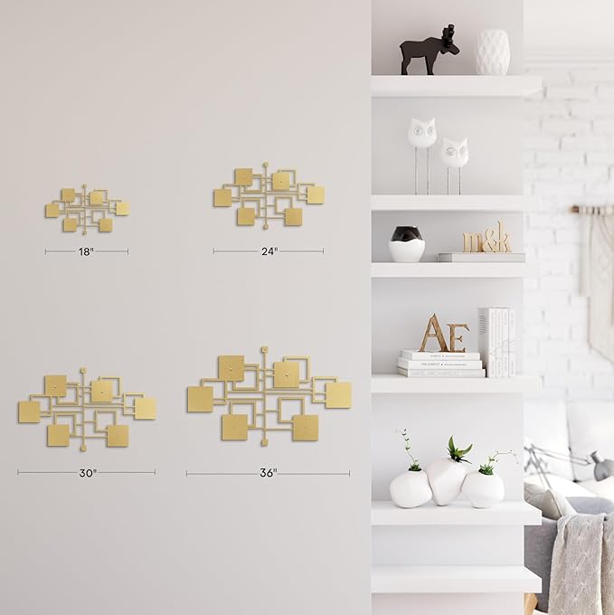 SIGNLEADER Metal Wall Decor Rectangles Geometric Minimalist Modern Luxury Wall Sculpture Hangings 3D Statue Home Decoration for Living Room, Bedroom, Bathroom, Kitchen, Fireplace, Office - 18" Gold
