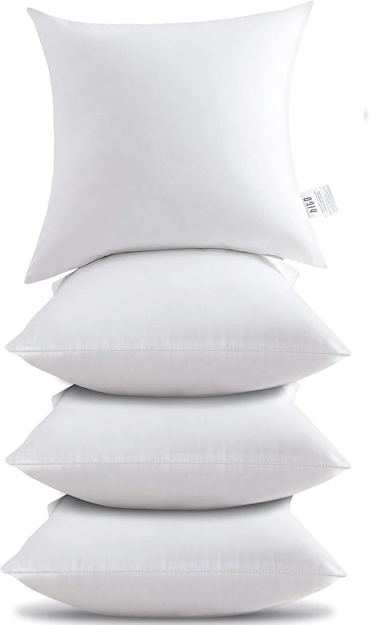 HITO 18x18 Pillow Inserts (Set of 4)- 100% Cotton Covering Down Alternative Throw Pillows White for Couch Bed Sofa