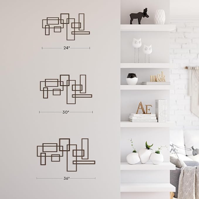 SIGNLEADER Metal Wall Decor Rectangles Composition Minimalist Modern Luxury Wall Sculpture Hangings 3D Statue Home Decoration for Living Room, Bedroom, Bathroom, Kitchen, Fireplace, Office - 24" Bronze