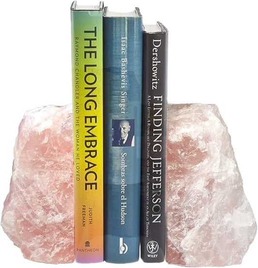 Crystal Bookends Pink Heavy Duty Bookend Natural Rose Quartz Stone Decorative Book Ends 1 Pair 4-6 LBS