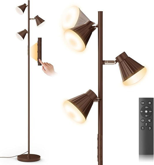 SIBRILLE 36W LED Tree Floor Lamp, Dimmable Tall Standing Lamp with Remote & Touch Control, 4 Color Temperatures Bright Floor Lamp, 3 Rotatable Light Modern Floor Lamps for Living Room Bedroom Office