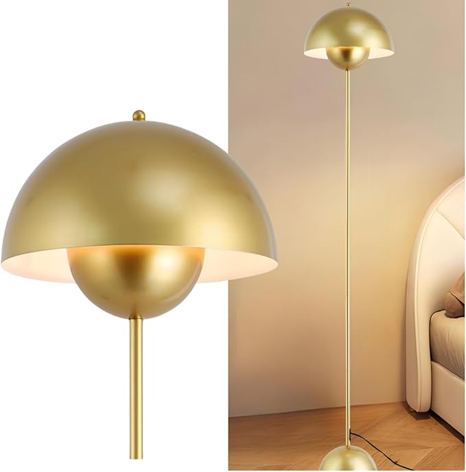 COSYLUX Modern Floor Lamp for Living Room, Industrial Tall Standing Lamp for Bedroom, Metal Shade Reflecting Light Reading Floor Lamp for Office, Nursery Room, Corner(Gold)