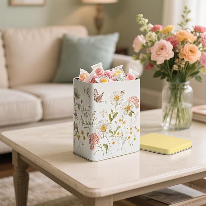 Decorative Metal Storage Tin Boxes with Lids for Home Decor Memory Boxes for Keepsakes and Photos,Gift Set for Presents Nesting Floral Photo Storage Containers (Doesn't Seal)