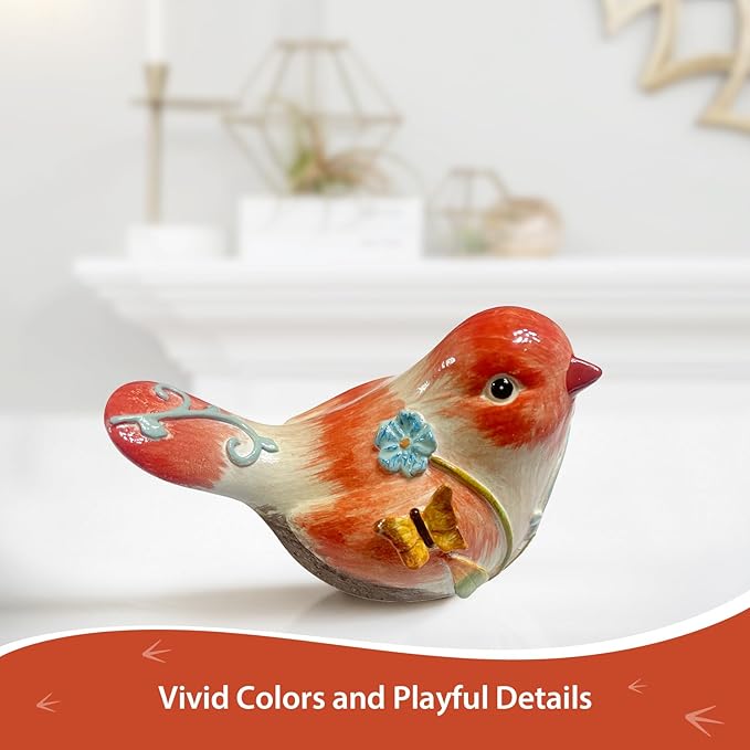Orange Resin Bird Sculpture Home Decor, 4.3 Inch Cute Statues Decorative Objects for Room, Bedroom, Living Room,Office Desk, Book Shelf,Coffee Table,Entryway, Gifts for Bird Lovers