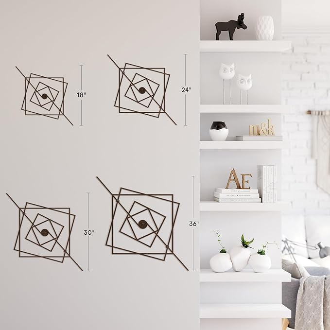 SIGNLEADER Metal Wall Decor Geometric Abstract Minimalist Modern Luxury Wall Sculpture Hangings 3D Statue Home Decoration for Living Room, Bedroom, Bathroom, Kitchen, Fireplace, Office - 24" Bronze