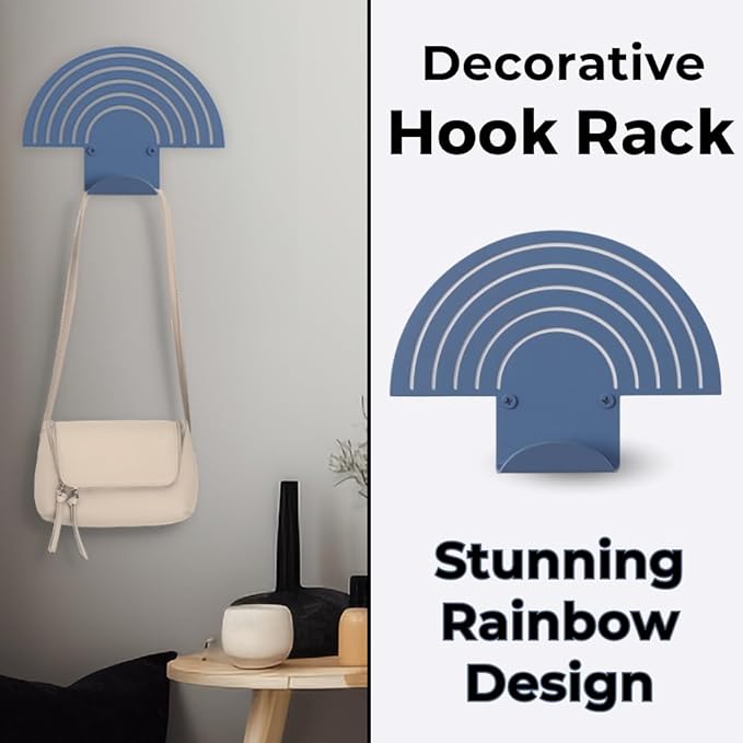 Rainbow Blue Wall Hooks – Heavy-Duty Metal Hooks for Hanging | Stylish & Decorative Coat Hook for Backpacks, Towels & Bags | Durable, Minimalist Wall Organizer for Kids' Room & Playroom