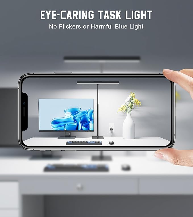 LED Desk Lamp for Home Office with Base, Eye-Caring Architect Task Light with Adjustable Gooseneck 12W USB Adapter Touch Control 5 Dimmable Brightness & Color Tall Lamp for Reading, Craft