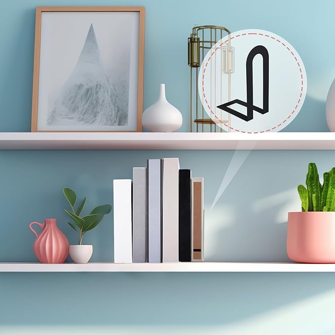Chunful 12 Pcs Modern Metal Book Ends for Shelves Decorative Small Bookends Book Shelf Organizer Minimalist Design Stopper to Hold Books for Home Office (5.5 * 3.75 * 2.25inch,Black)