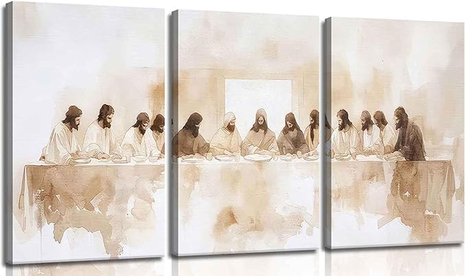 3Pcs Frame Jesus Last Supper Canvas Wall Art Christian Bible Famous Paintings Wall Decor Pictures Renaissance Painting Posters Prints for Corridor Dining Living Room Kitchen Bedroom Decoration 12x16in