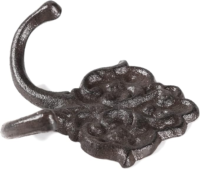 BRASSTAR Cast Iron Simple Floral Decoration Double Hook Hanging for Coats, Bags, Hats, Towels, Keys, Rustic Retro Home Art Decor TQGJPT442