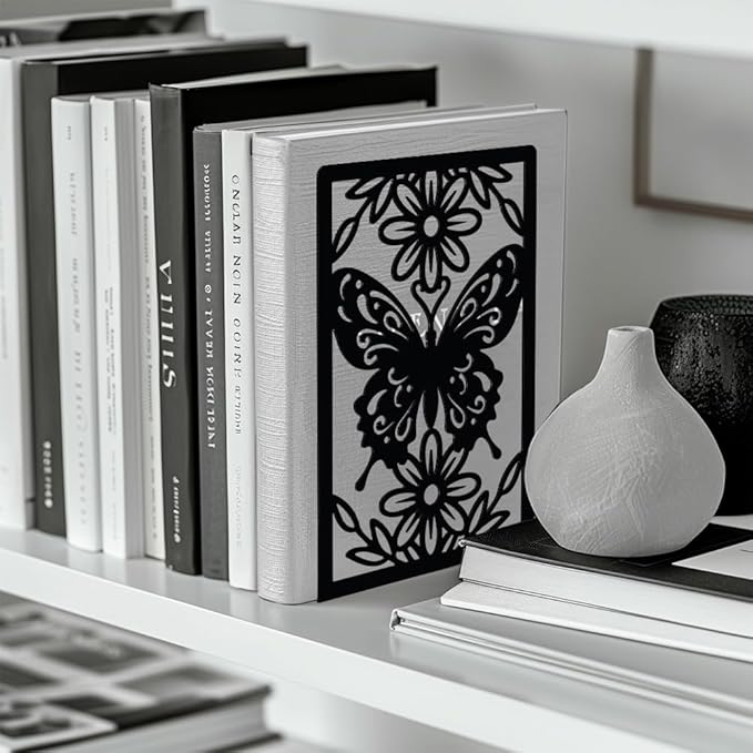 Peacoblue Metal Butterfly Bookends for Shelves Shelf Desk Office Room Decorative, Heavy Duty Study Unique Creative Anti-Slip Bookends Stoppers for All Books5.3"x4.3"x7.9", 1 Pair(Butterfly)
