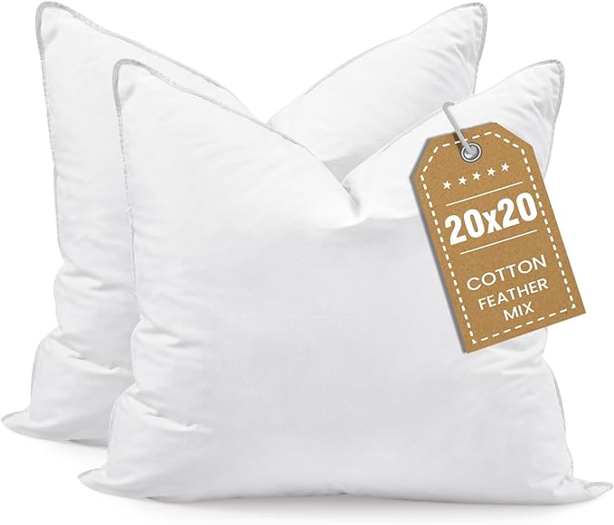 BHZ Throw Pillows 20x20 Euro Pillow Inserts Set of 2, Down Feather Alternative Pillow Inserts, Decorative Soft Large Square White Throw Pillows Insert for Couch Bed Dorm Sofa with Breathable Cover