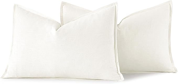 MIULEE Decorative Linen Lumbar Pillow Covers 12x20 Inch Cream White Boho Farmhouse Neutral Christmas Couch Throw Pillows for Bed Pack of 2 Accent Modern Pillowcase Sofa Livingroom Home Decor