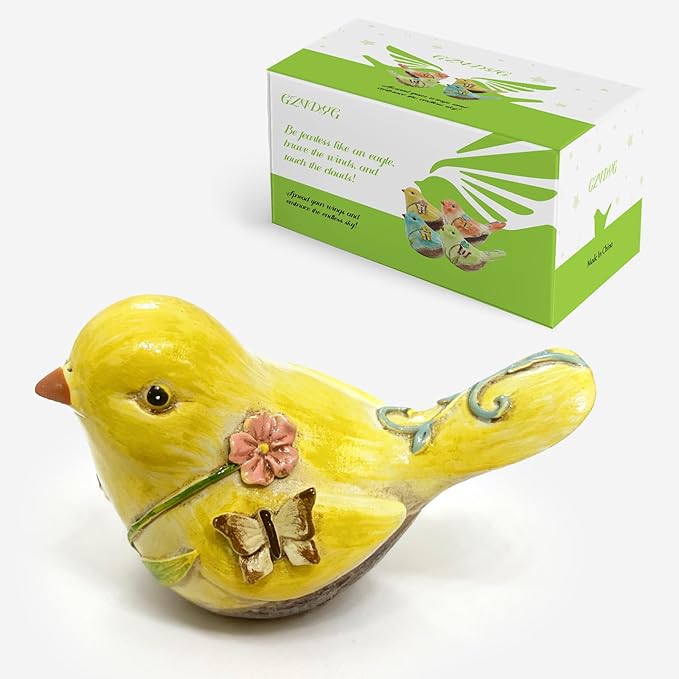 Yellow Resin Bird Sculpture Home Decor, 4.3 Inch Cute Statues Decorative Objects for Room, Bedroom, Living Room,Office Desk, Book Shelf,Coffee Table,Entryway, Gifts for Bird Lovers