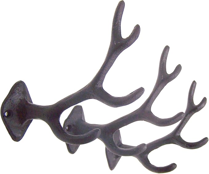 Wowser Antler Wall Hooks, Set of 3, Wall Mounted Decoration, Rustic Decor, 5.5 Inches (Black)