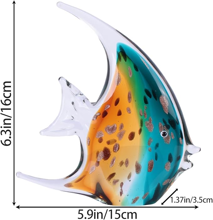 DOVDOV Hand-Blown Glass Fish Decorative Sculpture, Green Ocean Glass Art Piece, Coastal-Themed Decor Suitable for bedrooms, Offices, Coffee Tables, and TV Stands, Marine Animal Sculpture Art.