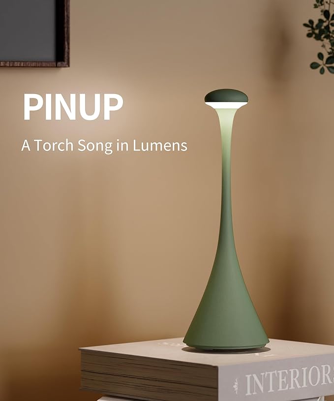 Retro Cordless Table Lamp - Pinup, Beside Touch Lamp with Magnetic Charging, Dimmable & Adjustable Lighting - Rechargeable LED Lamp for HoReCa, Bedroom, Living Room, Outdoor Use (Green)