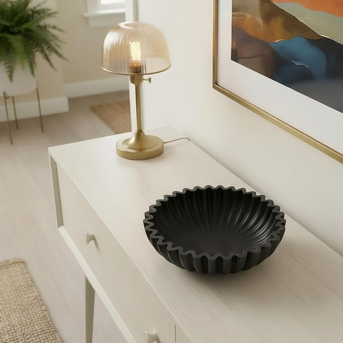Songtec Concrete Decorative Bowl, 10" Large Decorative Bowls for Keys, Fruits and Home Decoration (Black)