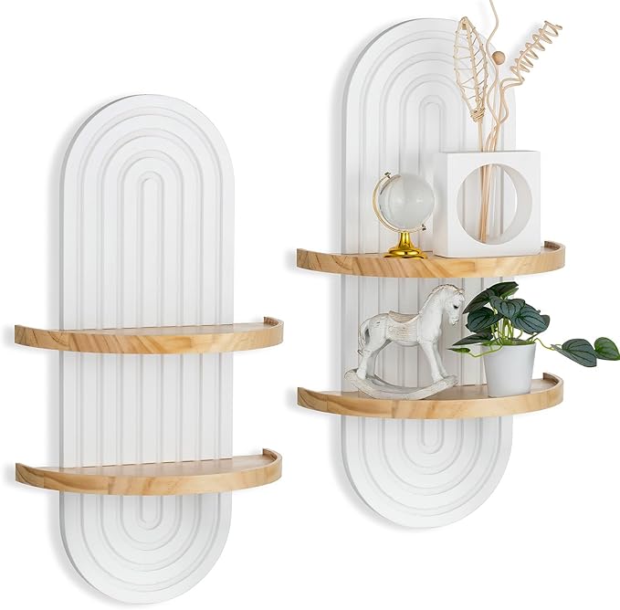 Boho Shelves Wall Decor: 22inch Decorative Floating Shelves with Ledge Mid Century Modern MCM Hanging Shelf for Displaying Plants Small Items