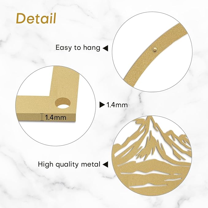 SIGNLEADER Metal Wall Art Decor Mountain Range Sun Landscape Minimalist Modern Abstract Wall Sculpture Hangings Home Decoration for Living Room, Bedroom, Bathroom, Kitchen, Outdoor - 18" Gold