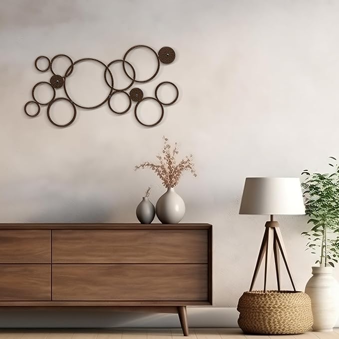 SIGNLEADER Metal Wall Decor Geometric Circles Bubbles Minimalist Modern Luxury Wall Sculpture Hangings 3D Statue Home Decoration for Living Room, Bedroom, Bathroom, Kitchen, Fireplace, Office - 18" Bronze