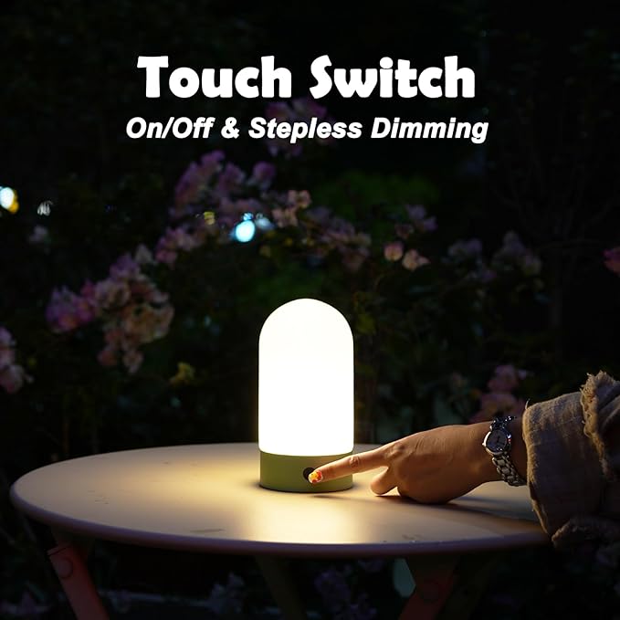 Battery Operated Shower Lamp Waterproof, Small Portable Cordless Table Lamp Rechargeable, Touch Dimmable Mood Light for Home/Patio/Dining/Outdoor (Khaki)
