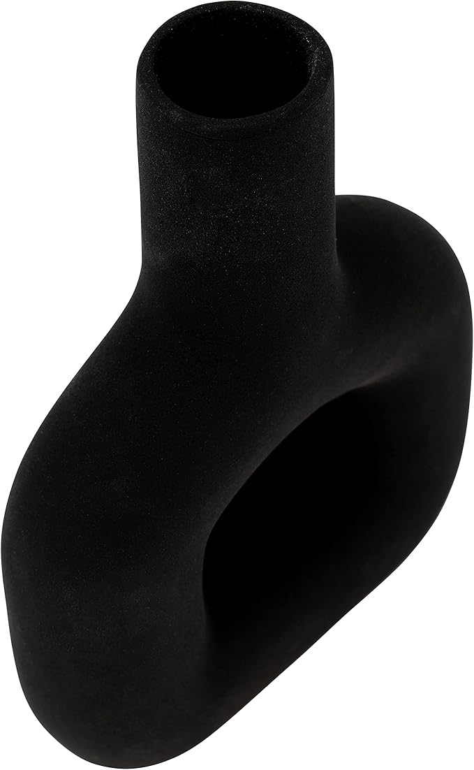 Modern Open-Cut Dolomite Vase for Living Room Decor and Home Accents - Decorative Flower Vase for Room, Bedroom or Office Display - Elevate House Display and Console Table Decor - 8", Black
