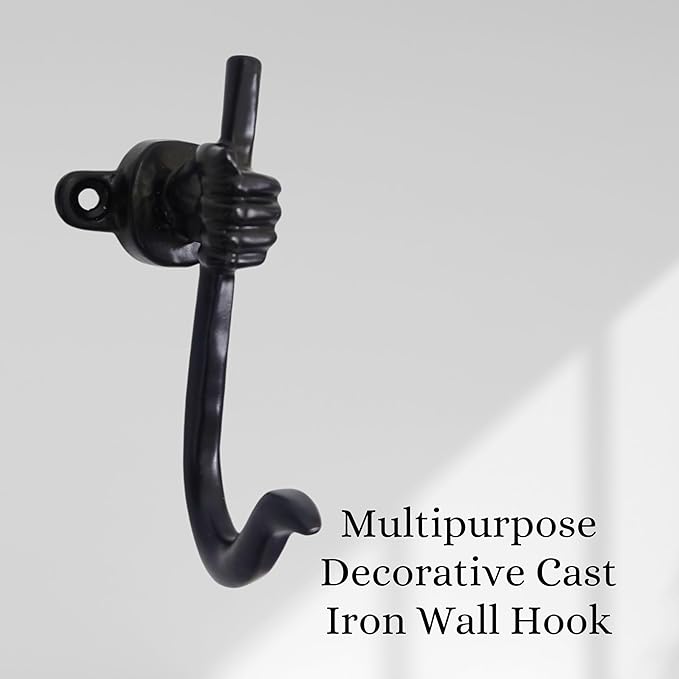 Set of 3 Cast Iron Unique Hand Hook Shape Coat Hooks Wall Art Decor-Hand Shape Hangers and Key Holder-Clothes Rack and Backpack Hanger-Coat Hooks Home Decor for Storage, Living Room (Black)