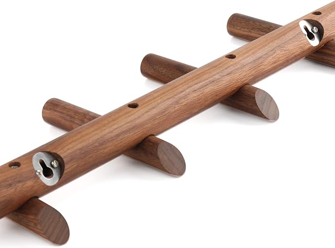 Wood Coat Hooks Wall Mounted Hat Rack Tower Hanger Wall Hooks Decorative Hanger with Pegs Entryway Bedroom Bathroom（Black Walnut,4 Hooks）