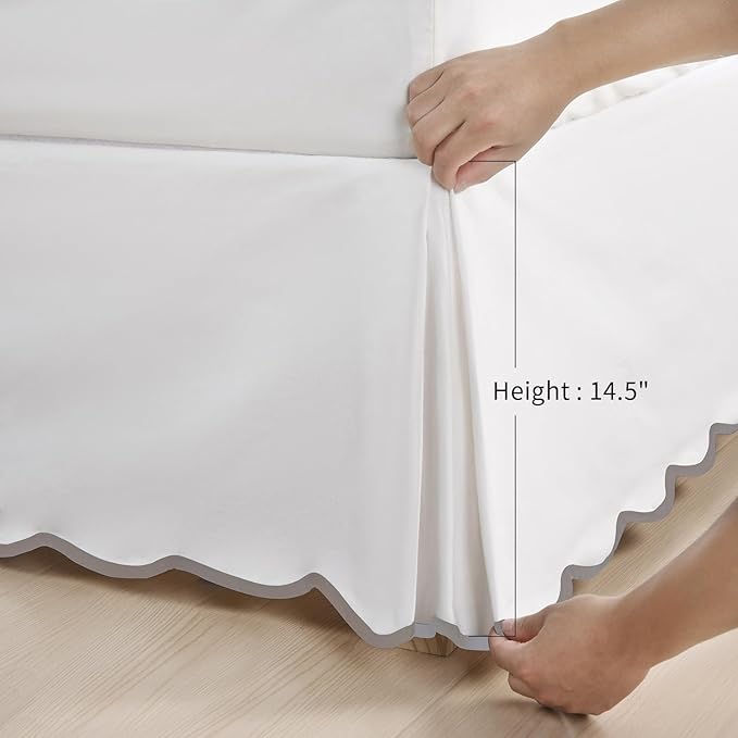 HIG Off-White Chic Twin XL Bed Skirt - Easy Fit Scallop Edge Pleated Bedskirts, 14 Inch Drop Anti-Slip Dust Ruffle, Thick Fabric for Enhanced Privacy, Pre-Washed for Long-Lasting Use(N60022)