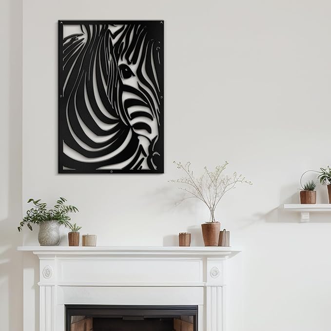 SIGNLEADER Metal Wall Art Decor Zebra Minimalist Modern Abstract Wall Sculpture Hangings Home Decoration for Living Room, Bedroom, Bathroom, Kitchen, Outdoor - 18" Black