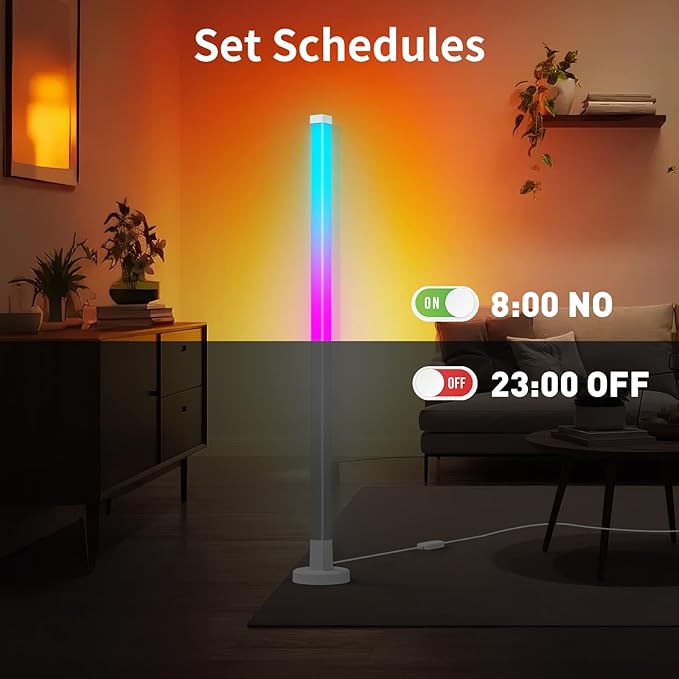 Corner Floor Lamp, Smart RGB Corner Lamp with App and Remote Control, Music Sync Standing Lamp with 16 Million DIY Colors, Modern LED Ambient Light for Bedroom, Living Room, Gaming Rooms