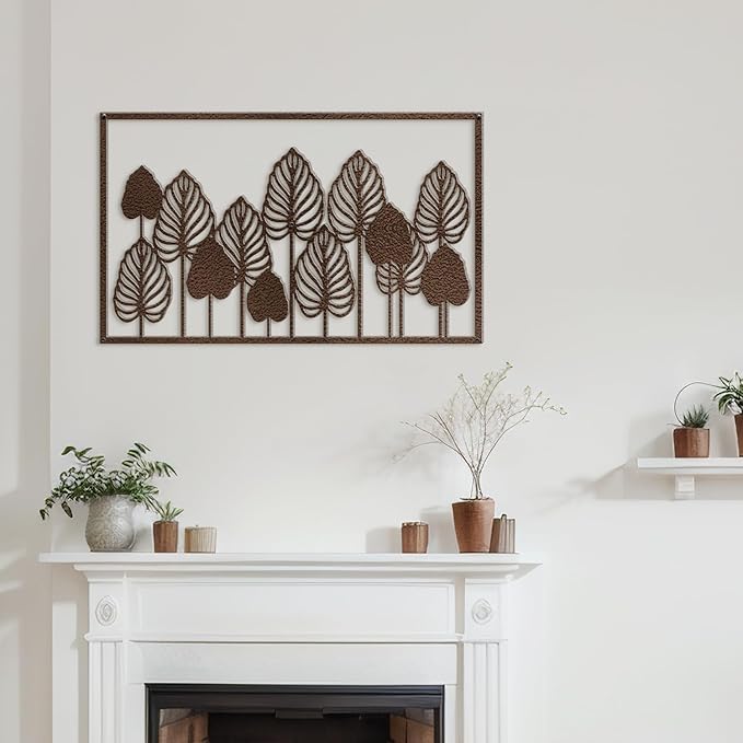 SIGNLEADER Metal Wall Decor Palm Tree Leaves Minimalist Modern Abstract Wall Sculpture Hangings Home Decoration for Living Room, Bedroom, Bathroom, Kitchen, Outdoor - 24" Bronze